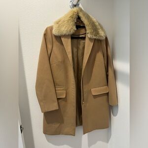 Topshop camel coat with detachable fur